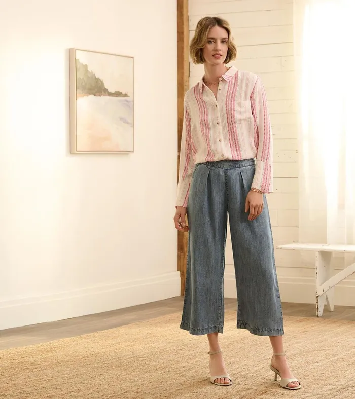 Cropped Wide Leg Pants 8211 Blue Acid Rinse Hatley