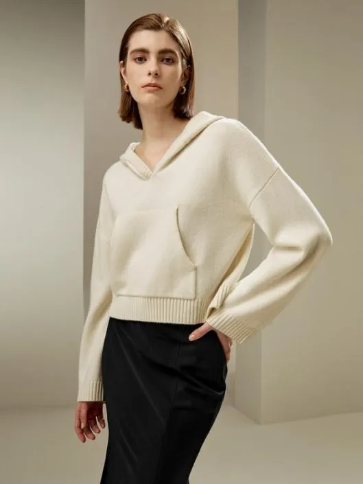 Cropped WoolCashmere Blend Hoodie Sweater Women Lilysilk Knitwear