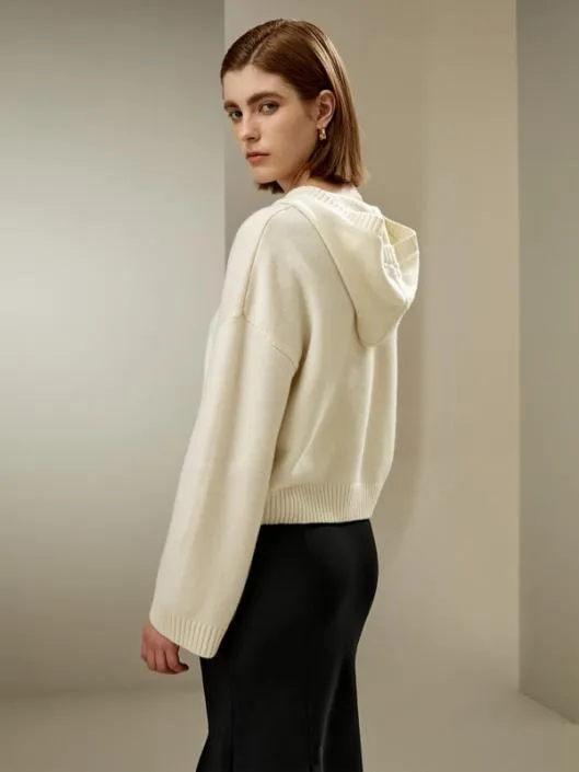 Cropped WoolCashmere Blend Hoodie Sweater Women Lilysilk Knitwear