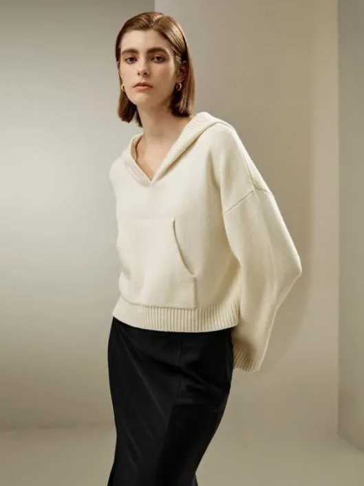 Cropped WoolCashmere Blend Hoodie Sweater Women Lilysilk Knitwear