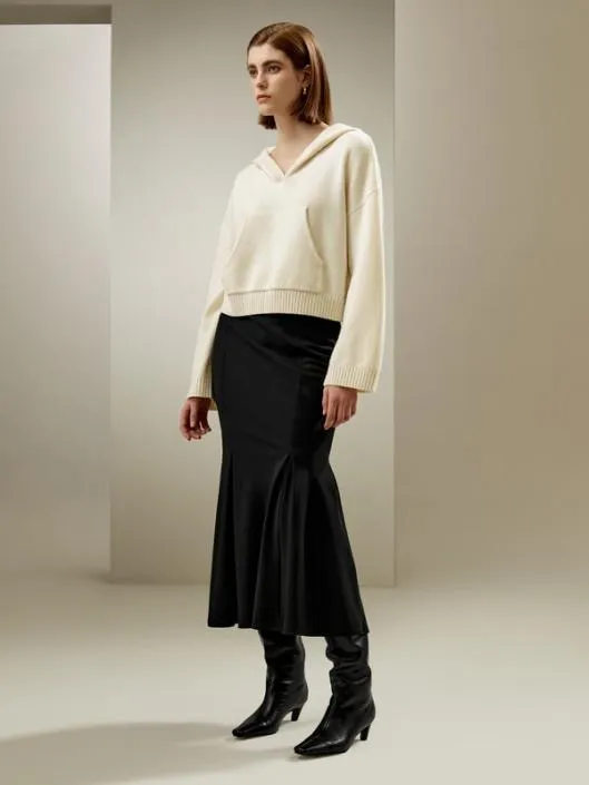 Cropped WoolCashmere Blend Hoodie Sweater Women Lilysilk Knitwear
