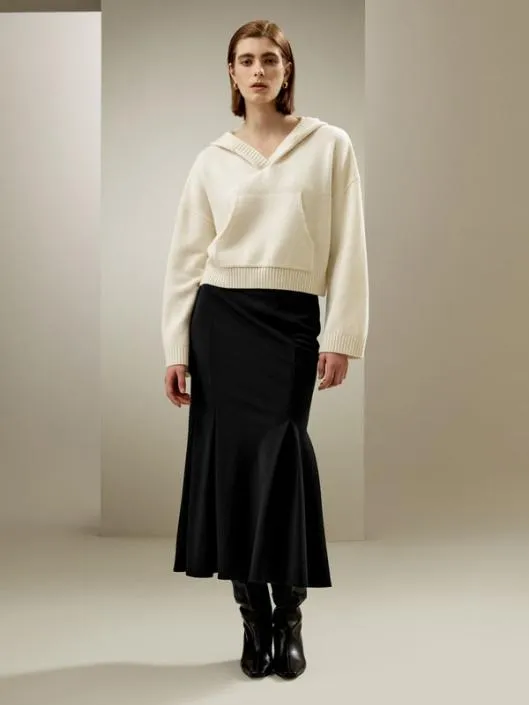 Cropped WoolCashmere Blend Hoodie Sweater Women Lilysilk Knitwear