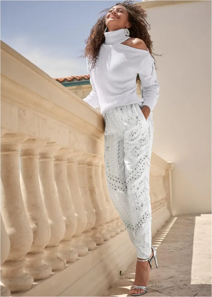 Cutout Shoulder Turtleneck White Women VENUS Turtleneck and Mock Neck