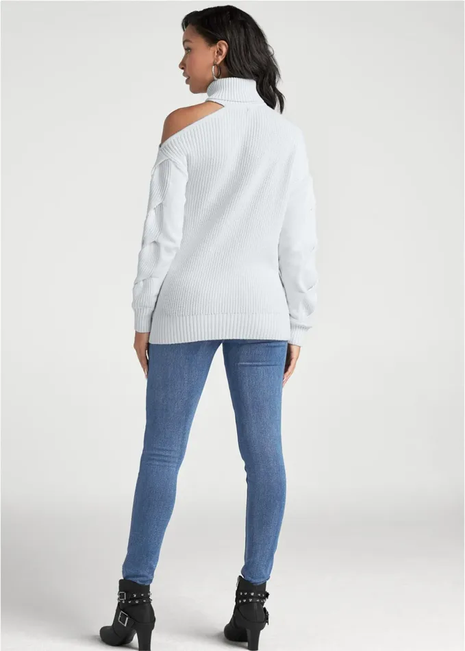 Cutout Shoulder Turtleneck White Women VENUS Turtleneck and Mock Neck