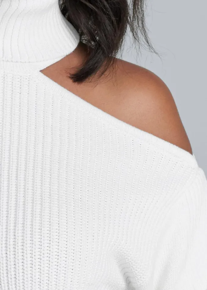 Cutout Shoulder Turtleneck White Women VENUS Turtleneck and Mock Neck