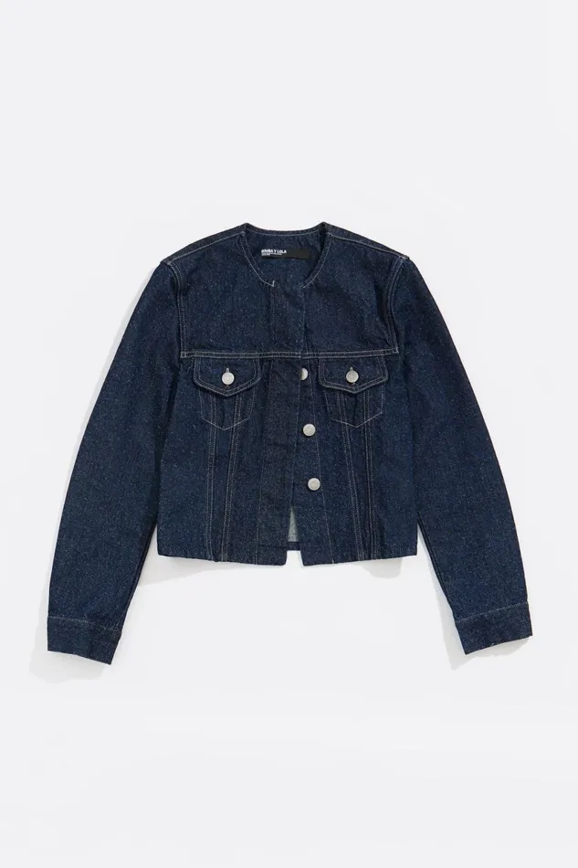 Dark Blue Perforated Denim Jacket Dark Denim Blue Women Bimba Y Lola Denim