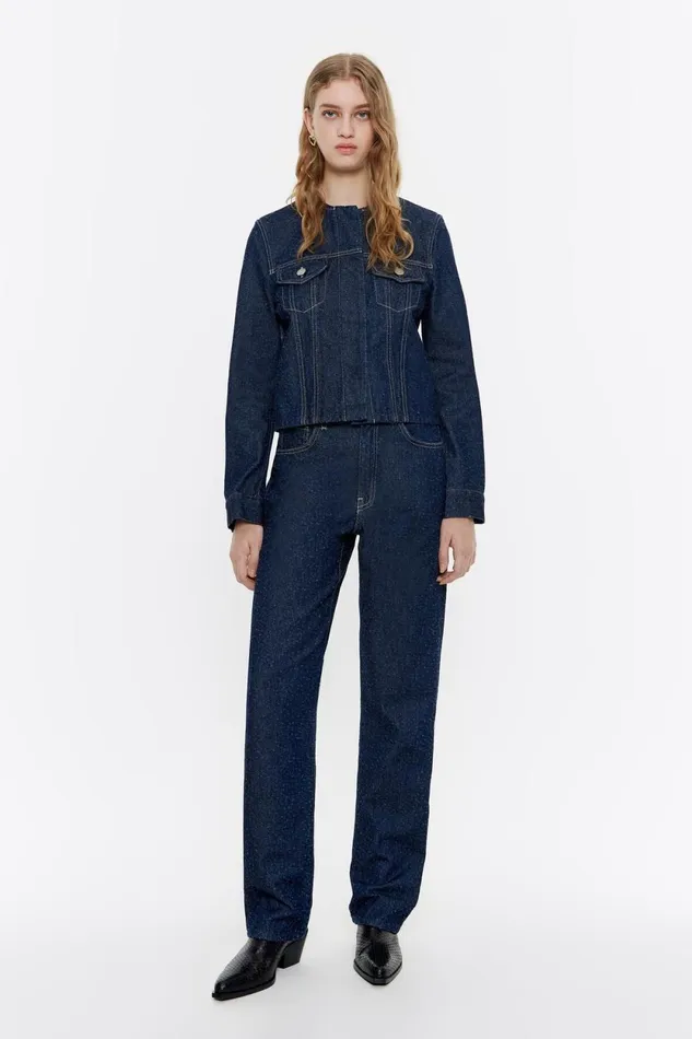 Dark Blue Perforated Denim Jacket Dark Denim Blue Women Bimba Y Lola Denim Dark Blue Perforated Denim Jacket Dark Denim Blue Women Bimba Y Lola Denim