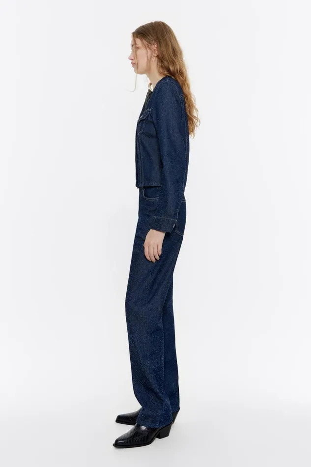 Dark Blue Perforated Denim Jacket Dark Denim Blue Women Bimba Y Lola Denim Dark Blue Perforated Denim Jacket Dark Denim Blue Women Bimba Y Lola Denim