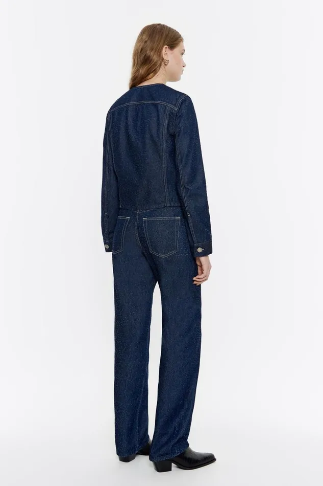 Dark Blue Perforated Denim Jacket Dark Denim Blue Women Bimba Y Lola Denim Dark Blue Perforated Denim Jacket Dark Denim Blue Women Bimba Y Lola Denim