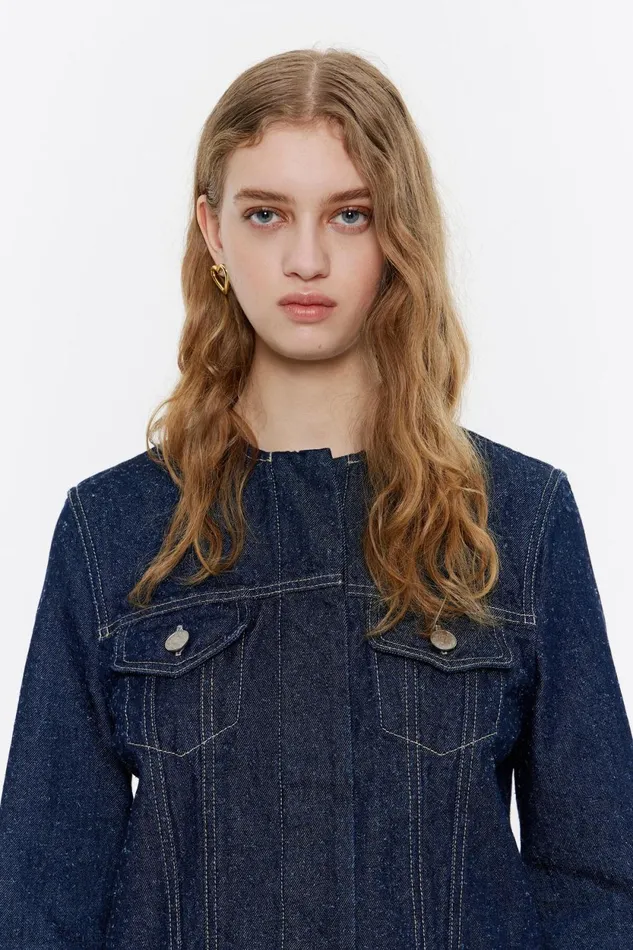 Dark Blue Perforated Denim Jacket Dark Denim Blue Women Bimba Y Lola Denim Dark Blue Perforated Denim Jacket Dark Denim Blue Women Bimba Y Lola Denim