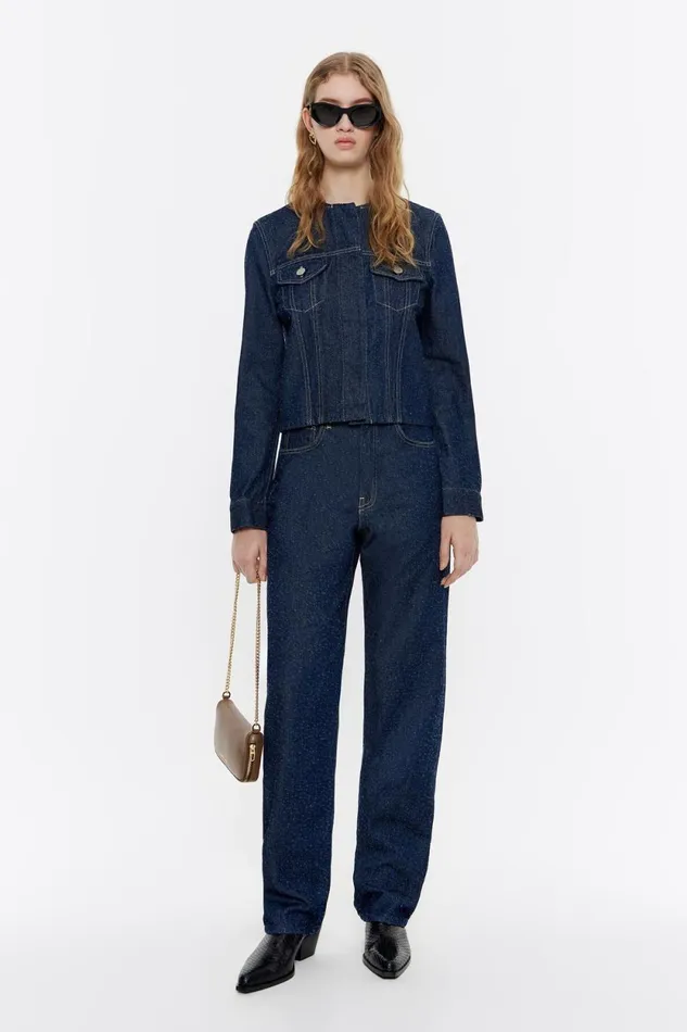 Dark Blue Perforated Denim Jacket Dark Denim Blue Women Bimba Y Lola Denim Dark Blue Perforated Denim Jacket Dark Denim Blue Women Bimba Y Lola Denim