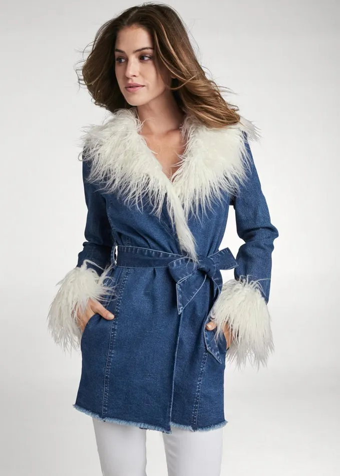 Denim And FauxFur Trench Denim Blue Women VENUS Denim