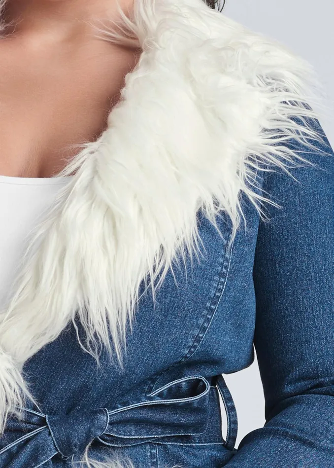Denim And FauxFur Trench Denim Blue Women VENUS Denim