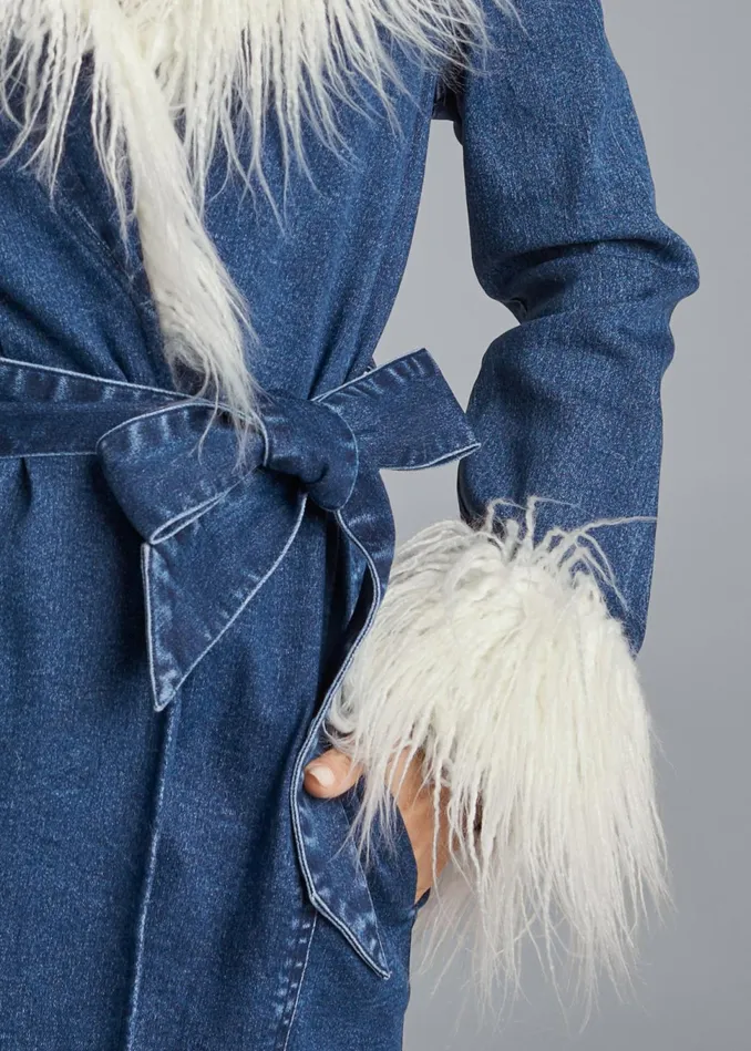 Denim And FauxFur Trench Denim Blue Women VENUS Denim
