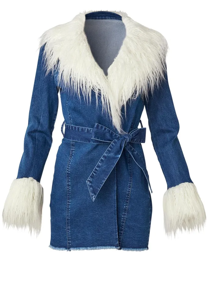 Denim And FauxFur Trench Denim Blue Women VENUS Denim