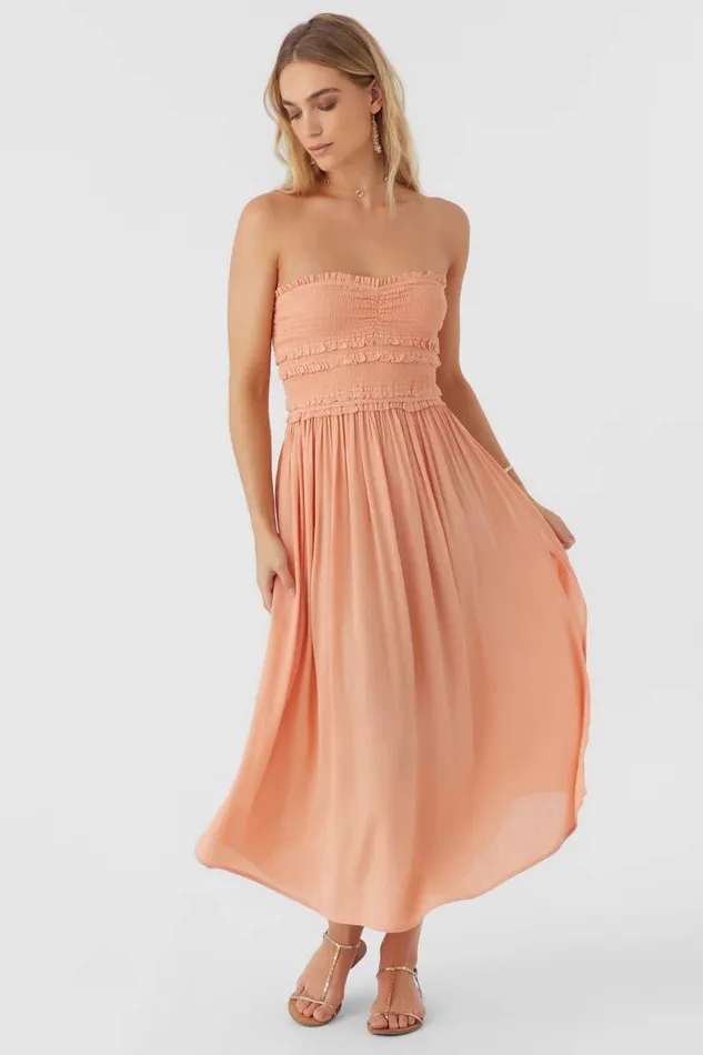 DEVYN SMOCKED STRAPLESS MIDI DRESS Canyon Sunset Women O039NEILL Clothing