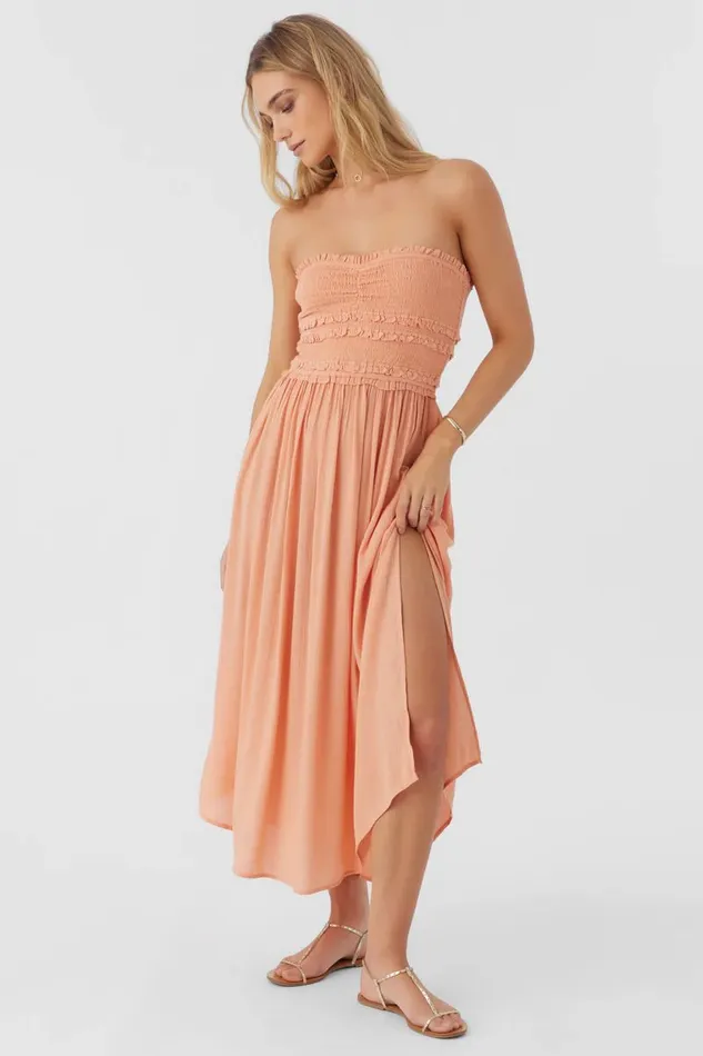DEVYN SMOCKED STRAPLESS MIDI DRESS Canyon Sunset Women O039NEILL Clothing