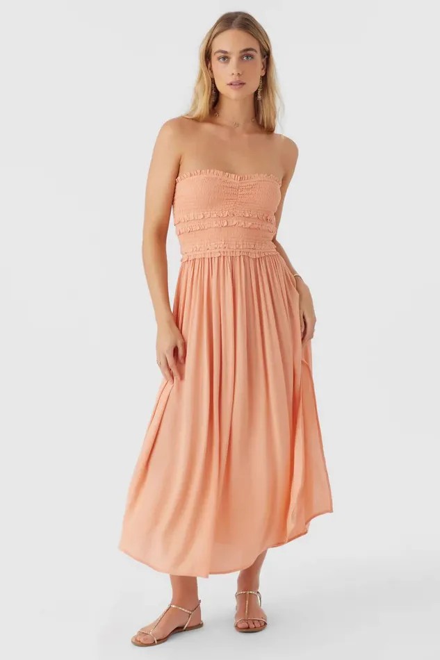 DEVYN SMOCKED STRAPLESS MIDI DRESS Canyon Sunset Women O039NEILL Clothing