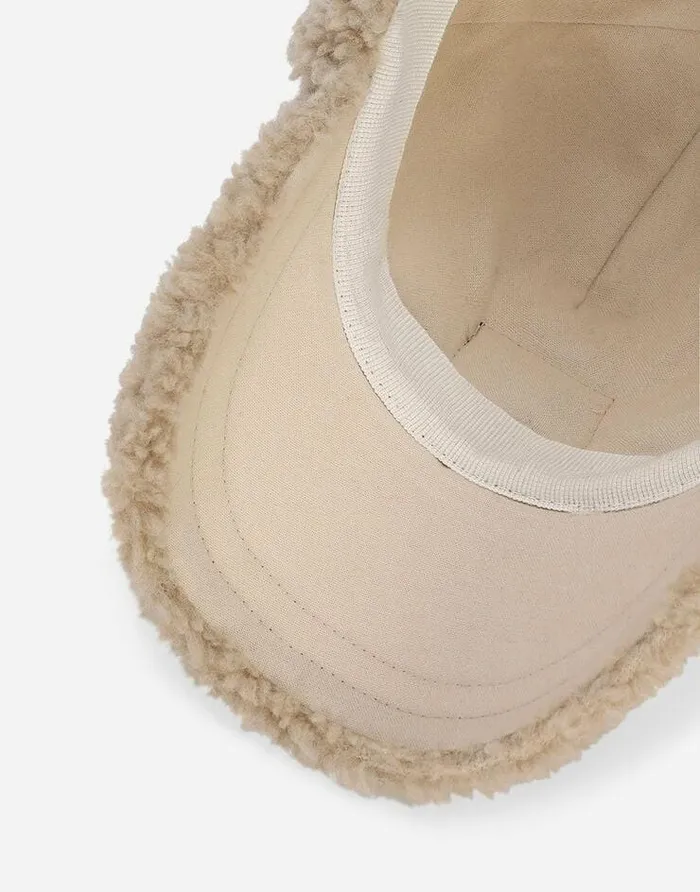Dolce and Gabbana Accessories Children Faux Fur Baseball Cap With Logo Tag Beige