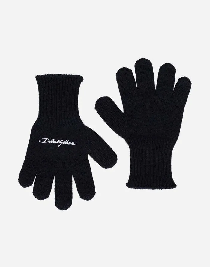 Dolce and Gabbana Accessories Children Ribbed Knit Gloves With Logo Embroidery Blue Dolce and Gabbana Accessories Children Ribbed Knit Gloves With Logo Embroidery Blue