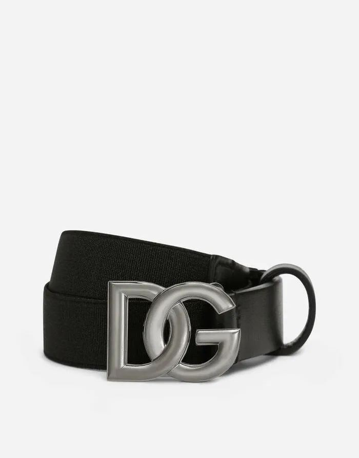 Dolce and Gabbana Accessories Children Stretch Belt With DG Logo Black