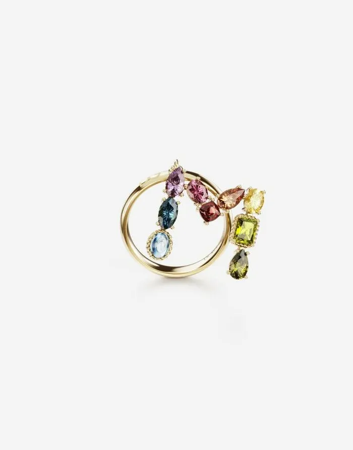 Dolce and Gabbana Alphabet Collection Women Rainbow Alphabet M Ring In Yellow Gold With Multicolor Fine Gems Gold Dolce and Gabbana Alphabet Collection Women Rainbow Alphabet M Ring In Yellow Gold With Multicolor Fine Gems Gold