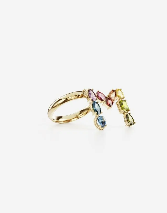 Dolce and Gabbana Alphabet Collection Women Rainbow Alphabet M Ring In Yellow Gold With Multicolor Fine Gems Gold Dolce and Gabbana Alphabet Collection Women Rainbow Alphabet M Ring In Yellow Gold With Multicolor Fine Gems Gold