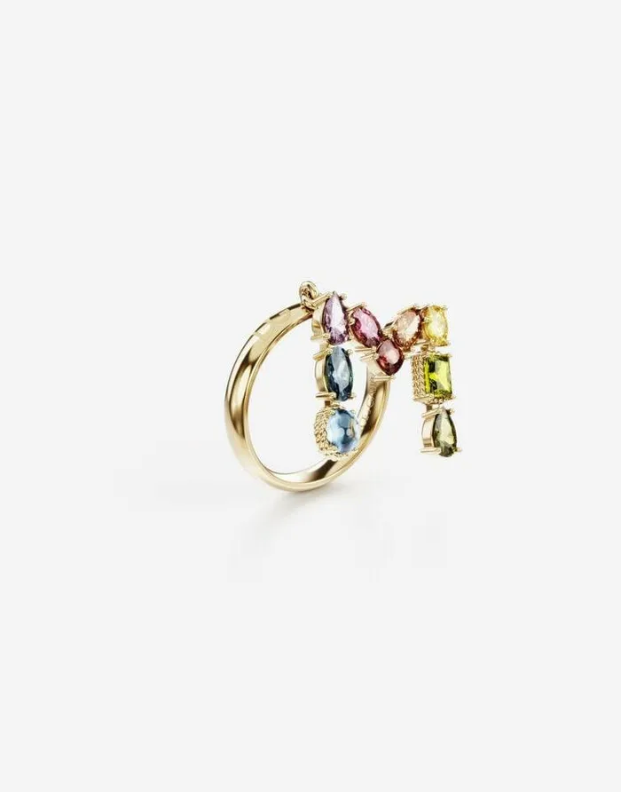 Dolce and Gabbana Alphabet Collection Women Rainbow Alphabet M Ring In Yellow Gold With Multicolor Fine Gems Gold Dolce and Gabbana Alphabet Collection Women Rainbow Alphabet M Ring In Yellow Gold With Multicolor Fine Gems Gold