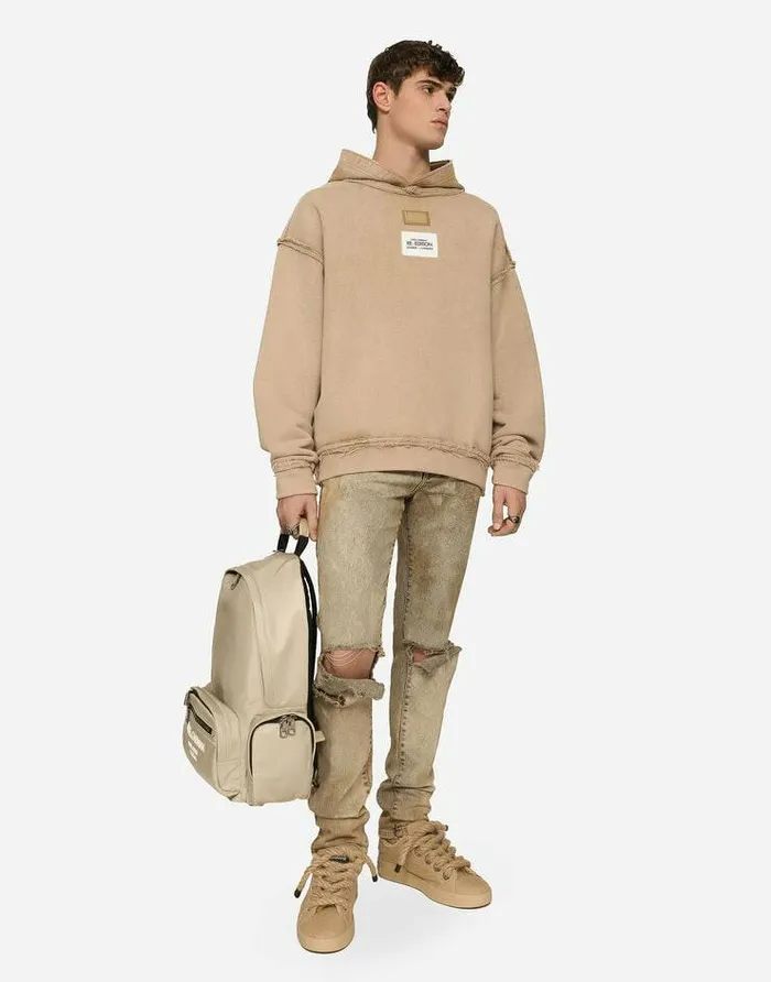 Dolce and Gabbana Backpacks And Fanny Packs Men Nylon Backpack With Rubberized Logo Beige Dolce and Gabbana Backpacks And Fanny Packs Men Nylon Backpack With Rubberized Logo Beige