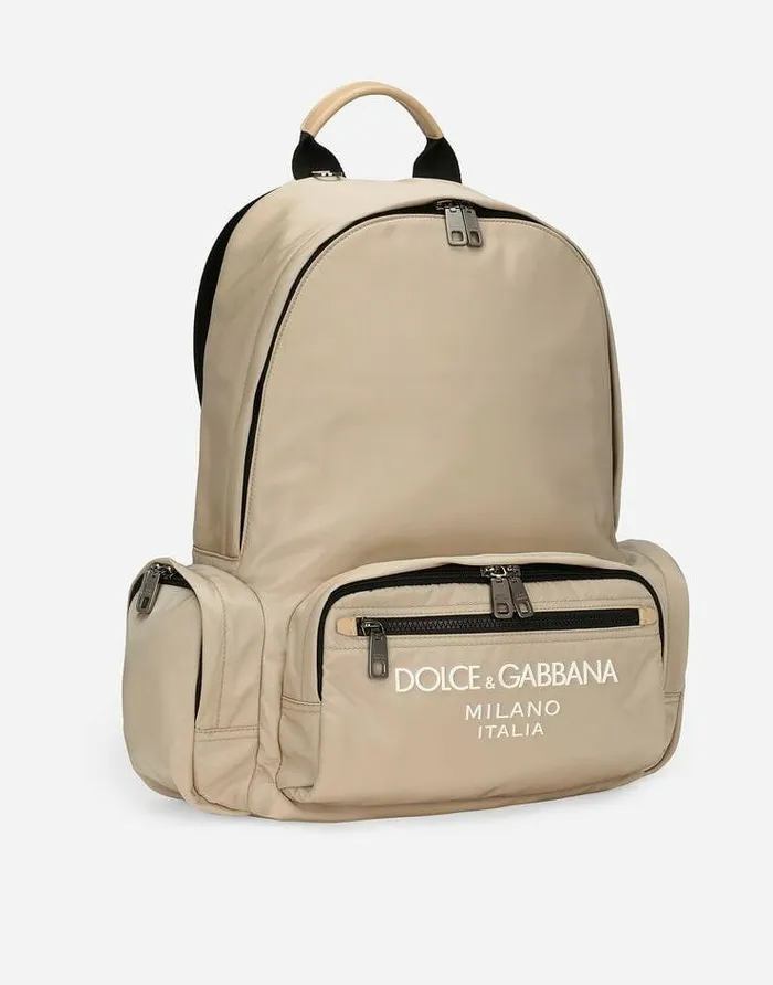 Dolce and Gabbana Backpacks And Fanny Packs Men Nylon Backpack With Rubberized Logo Beige Dolce and Gabbana Backpacks And Fanny Packs Men Nylon Backpack With Rubberized Logo Beige