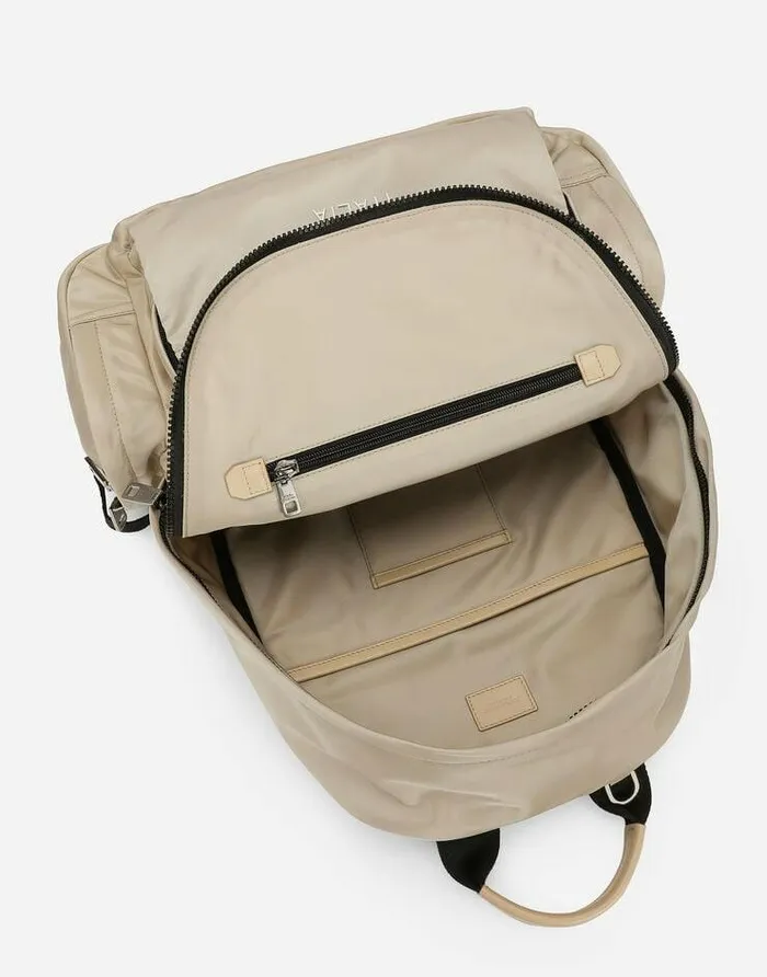 Dolce and Gabbana Backpacks And Fanny Packs Men Nylon Backpack With Rubberized Logo Beige Dolce and Gabbana Backpacks And Fanny Packs Men Nylon Backpack With Rubberized Logo Beige