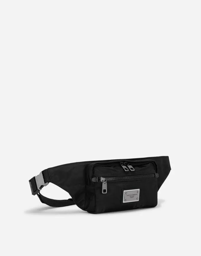 Dolce and Gabbana Backpacks And Fanny Packs Men Small Nylon Belt Bag With Logo Black Dolce and Gabbana Backpacks And Fanny Packs Men Small Nylon Belt Bag With Logo Black