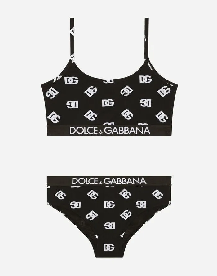 Dolce and Gabbana Beachwear Children Bikini With DG Logo Print Multicolor