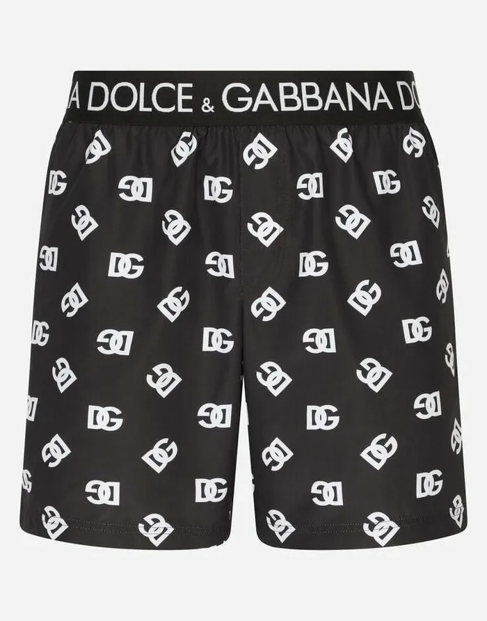 Dolce and Gabbana Beachwear Men Midlength Swim Trunks With Allover DG Logo Print Multicolor Dolce and Gabbana Beachwear Men Midlength Swim Trunks With Allover DG Logo Print Multicolor