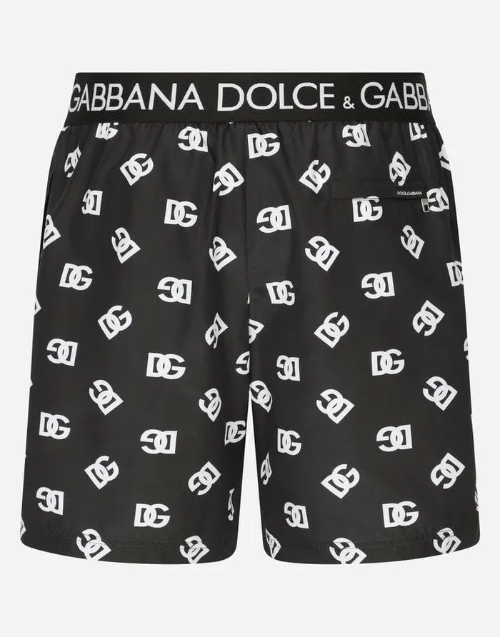 Dolce and Gabbana Beachwear Men Midlength Swim Trunks With Allover DG Logo Print Multicolor Dolce and Gabbana Beachwear Men Midlength Swim Trunks With Allover DG Logo Print Multicolor