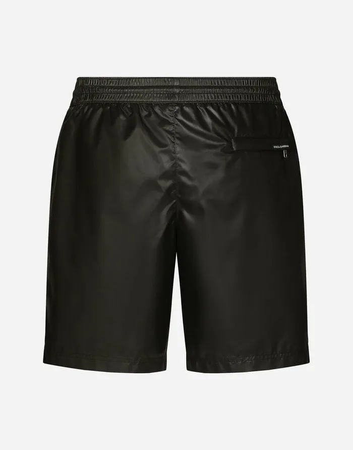 Dolce and Gabbana Beachwear Men Midlength Swim Trunks With Branded Band Black Dolce and Gabbana Beachwear Men Midlength Swim Trunks With Branded Band Black