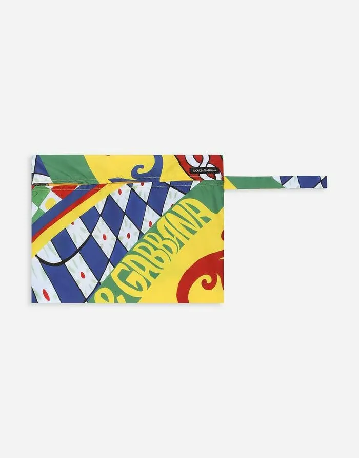 Dolce and Gabbana Beachwear Men Short Swim Trunks With Carretto Print Multicolor Dolce and Gabbana Beachwear Men Short Swim Trunks With Carretto Print Multicolor