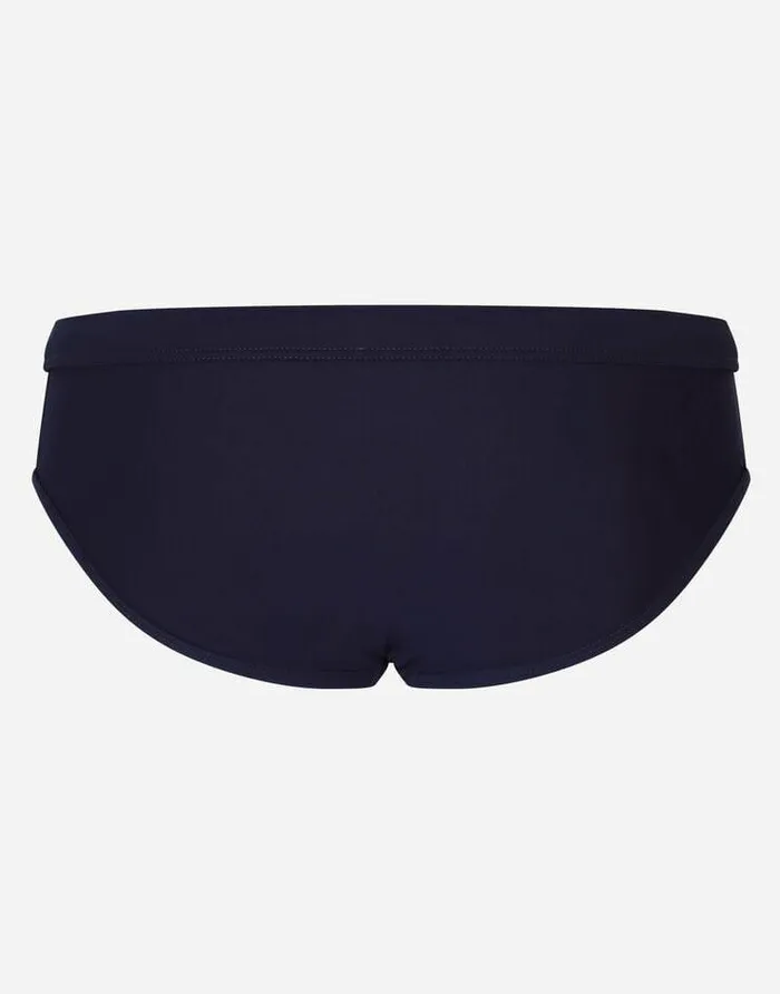 Dolce and Gabbana Beachwear Men Swim Briefs With Highcut Leg And Branded Plate Blue Dolce and Gabbana Beachwear Men Swim Briefs With Highcut Leg And Branded Plate Blue