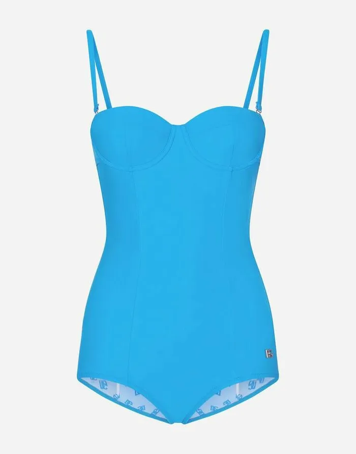 Dolce and Gabbana Beachwear Women Balconette Onepiece Swimsuit Turquoise