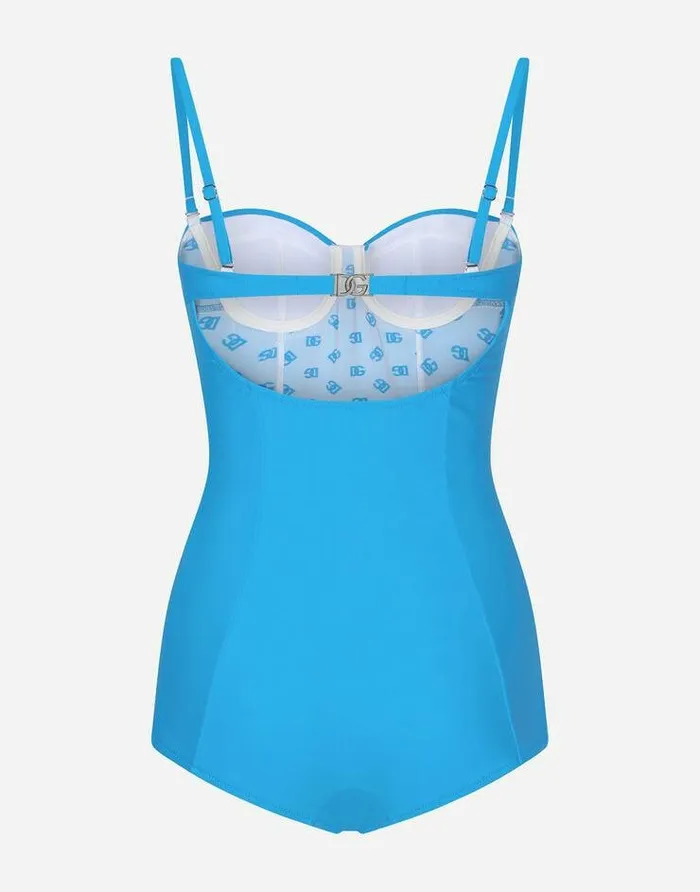 Dolce and Gabbana Beachwear Women Balconette Onepiece Swimsuit Turquoise Dolce and Gabbana Beachwear Women Balconette Onepiece Swimsuit Turquoise