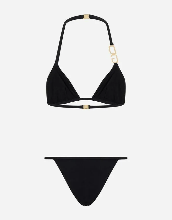 Dolce and Gabbana Beachwear Women Triangle Bikini With DG Logo Black Dolce and Gabbana Beachwear Women Triangle Bikini With DG Logo Black