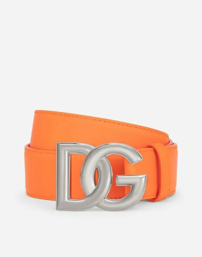 Dolce and Gabbana Belts Men Calfskin Belt With DG Logo Orange