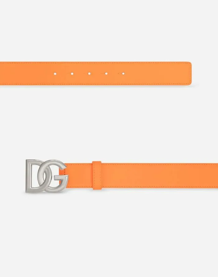 Dolce and Gabbana Belts Men Calfskin Belt With DG Logo Orange Dolce and Gabbana Belts Men Calfskin Belt With DG Logo Orange