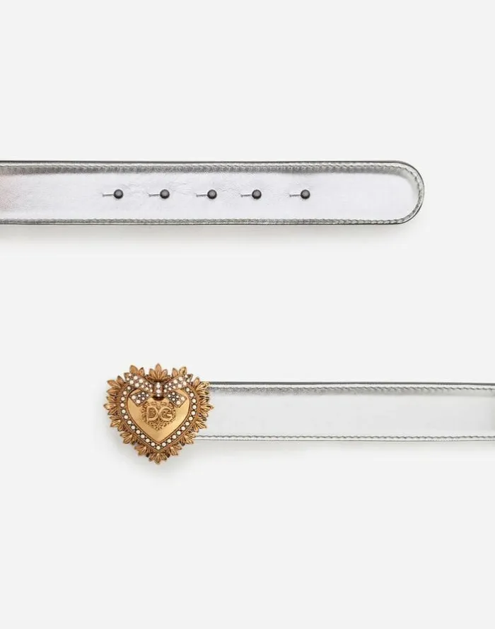 Dolce and Gabbana Belts Women Devotion Belt In Laminated Calfskin Silver Dolce and Gabbana Belts Women Devotion Belt In Laminated Calfskin Silver