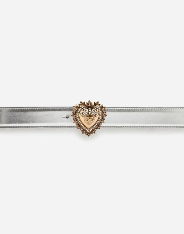 Dolce and Gabbana Belts Women Devotion Belt In Laminated Calfskin Silver Dolce and Gabbana Belts Women Devotion Belt In Laminated Calfskin Silver