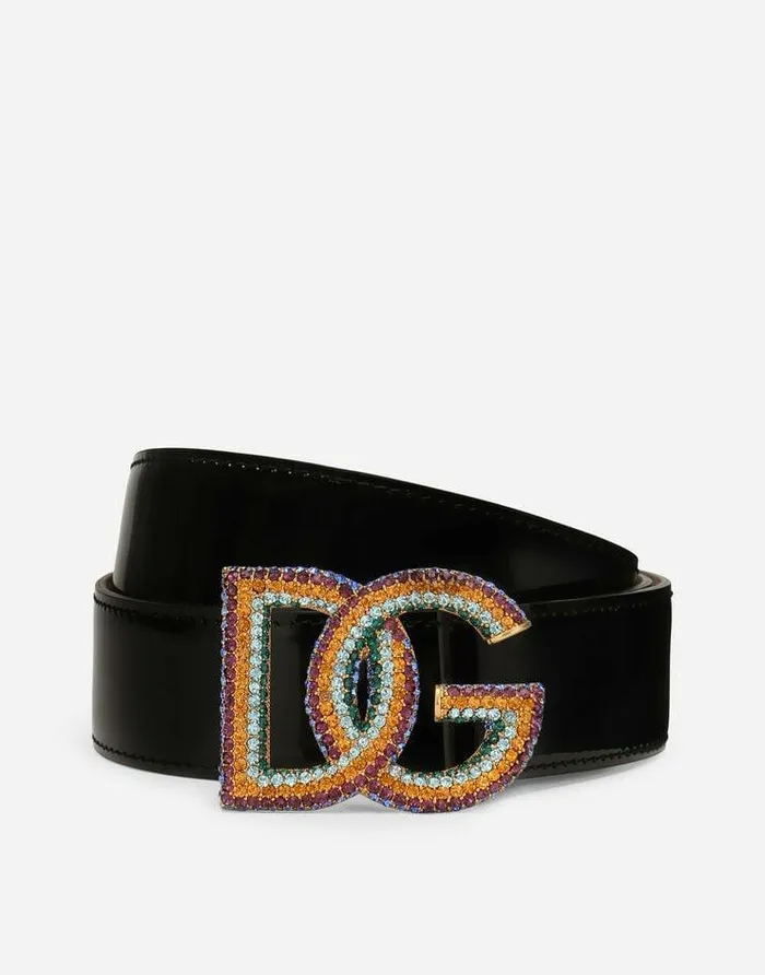 Dolce and Gabbana Belts Women Polished Calfskin Belt With Crystal DG Logo Multicolor Dolce and Gabbana Belts Women Polished Calfskin Belt With Crystal DG Logo Multicolor