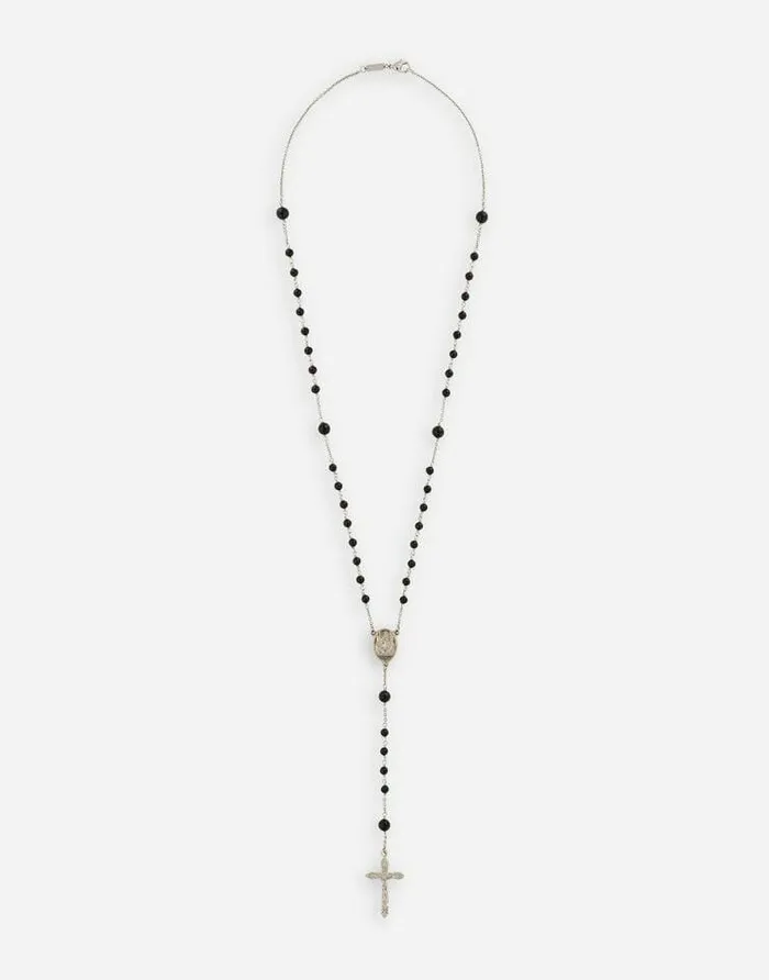 Dolce and Gabbana Bijoux Men Rosary Necklace With Natural Gemstones Silver