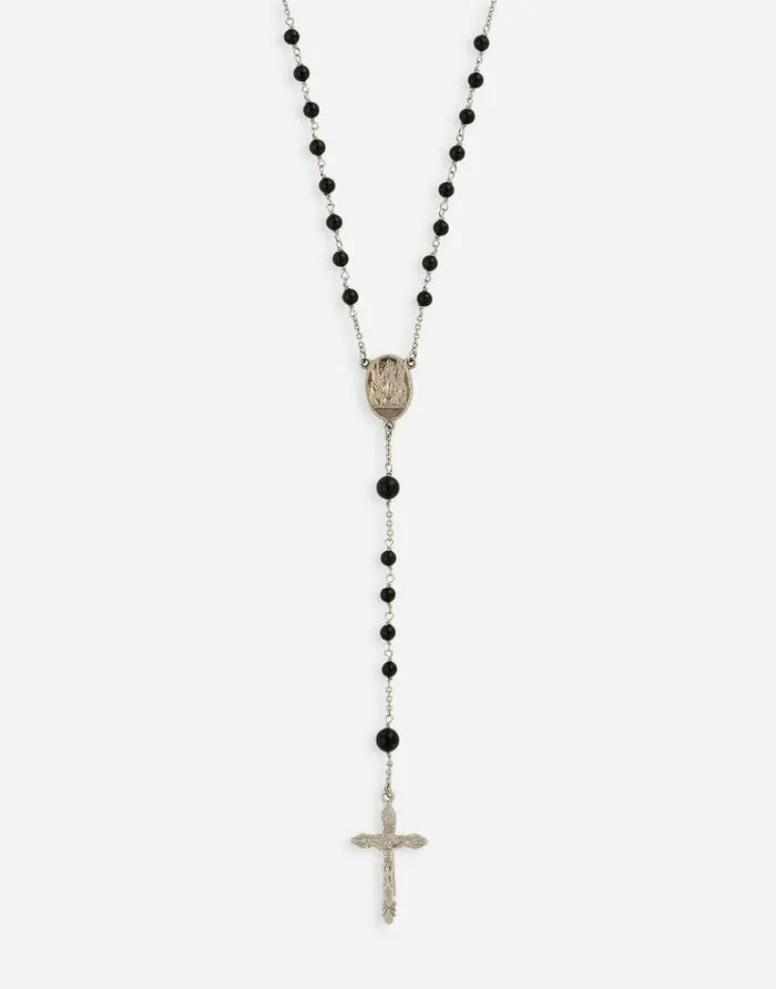Dolce and Gabbana Bijoux Men Rosary Necklace With Natural Gemstones Silver