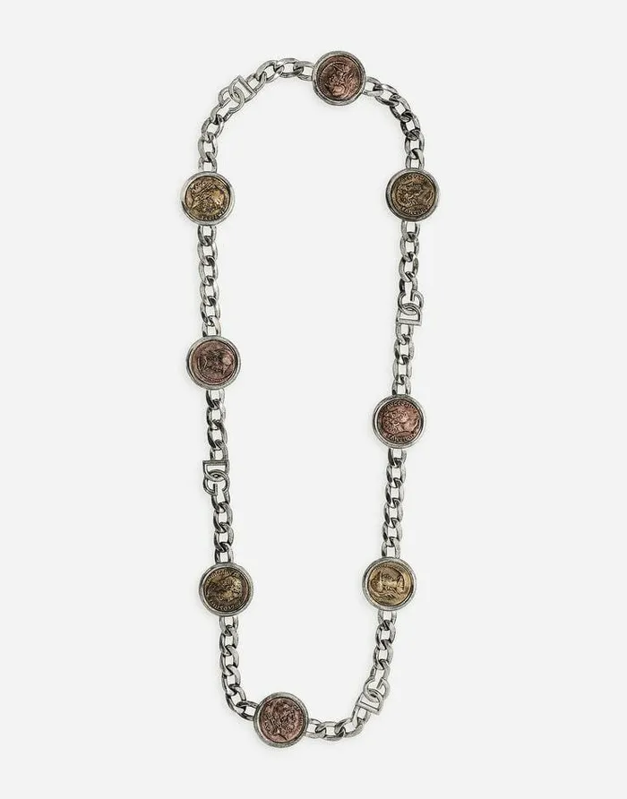 Dolce and Gabbana Bijoux Men Sautoir Necklace With Coins And DG Logo Multicolor Dolce and Gabbana Bijoux Men Sautoir Necklace With Coins And DG Logo Multicolor