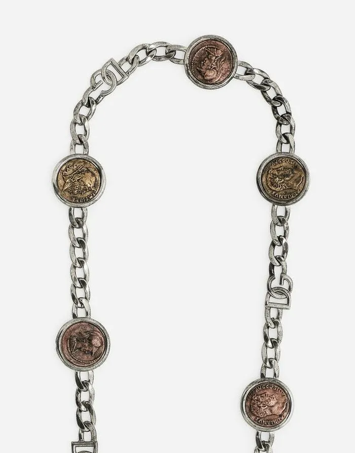 Dolce and Gabbana Bijoux Men Sautoir Necklace With Coins And DG Logo Multicolor Dolce and Gabbana Bijoux Men Sautoir Necklace With Coins And DG Logo Multicolor